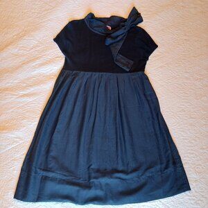 Manoush Romy Sweater Bow Tie Navy Silk & Cashmere Babydoll Shift A-line Dress